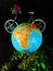 Globe and a bicycle. Travel concept. Environment concept