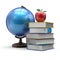 Globe books and apple blank study knowledge symbol concept