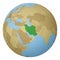 Globe centered to Iran. Country highlighted with.