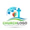 Globe church people union care love logo design icon on white background. Classical, ancient. on white background