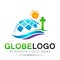 Globe city Church logo sun logo design icon Classical, ancient. on white background