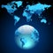 Globe on dark blue World map