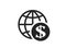 Globe with dollar coin icon. world money symbol