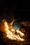 Globe in fire circle in abandoned space. Parallel to 2020 year
