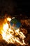Globe in fire circle in abandoned space. Parallel to 2020 year