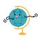 Globe flat icon, Smiling Earth character with funny face and hands vector illustration.