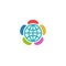 Globe flower colorful logo, charitable foundation or volunteering emblem