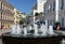 Globe with fountain in center of Senado Square Largo de Senado in Macau.