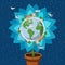 Globe gently flower ecology concept, cartoon style