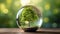 Globe glass on moss with sunshine. environment concept 3d render aesthetic ecosystem sustainability