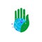 Globe in the green hand. Hand holding globe icon. Environmental hand holding world care