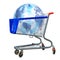globe in grocery cart on white background