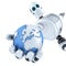 Globe in the hand of the robot. Technology concept. Isolated. Contains clipping path