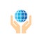 Globe with hands - concept icon design. Save ecology planet earth. Vector illustration.