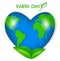 Globe, heart-shaped planet, symbol of love for the earth. Abstract map of the world, green continents in the blue ocean