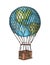 Globe hot air balloon basket on white background, Watercolor illustration