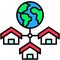 Globe with houses, global connection vector illustration