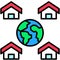 Globe with houses, global connection vector illustration