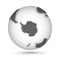 Globe icon gray on white with smooth vector shadow and map of the continents in the south hemisphere. Antarctica