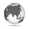 Globe icon gray on white with smooth vector shadow and map of the continents of the world. Europe, Asia, Oceania.