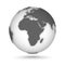 Globe icon gray on white with smooth vector shadows and map of the continents of the world. Africa, Asia