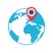 Globe icon with location coronavirus pin pointer