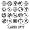 Globe icons set. World earth day card with globe map internet global commerce tourism vector symbols