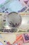 Globe on indian currency rupees notes