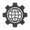 Globe of the inside a gear or cog. Global Options icon.