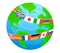 Globe with international flags, world unity concept. Global cooperation and diversity, Earth globe with flags vector