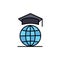 Globe, Internet, Online, Graduation  Flat Color Icon. Vector icon banner Template