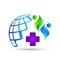 Globe medical care people logo icon on white background