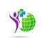 Globe medical care people logo icon on white background.