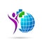 Globe medical care people logo icon on white background.