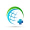 Globe medical health care cross people healthy life care logo design icon on white background