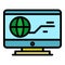 Globe monitor icon color outline vector