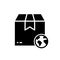 Globe and Parcel Box International Delivery Silhouette Icon. Worldwide Global Shipping Retail Industry Glyph Pictogram