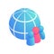 Globe people, global teamwork isometric vector icon. 3d global business, social media network users, Internet