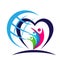 Globe People union in heart family care logo icon winning happiness together team work success wellness icon on white background
