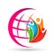 Globe People union world globe family care logo icon winning happiness together team work success wellness on white background