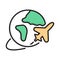 Globe with plane. Travel icon vector in outline style. World trip sign for website, infographic, agency. Tourism simple