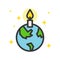 Globe or planet earth icon with candle filled line flat design,