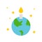Globe or planet earth icon with candle flat design, pray for world concept