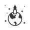 Globe or planet earth icon with candle , pray for world concept