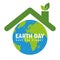Globe with roof for earth day environmentalism symbol with green leaves