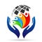 Globe save world People care Hands taking care people save protect family care logo icon element vector on white background.