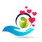 Globe save world People hearts care hands taking care people save protect family care logo icon element vector desing