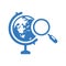 Globe, search icon. Blue vector design