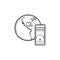 Globe and server hand drawn outline doodle icon.