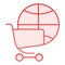 Globe with shopping cart flat icon. Global market pink icons in trendy flat style. Planet and trolley gradient style
